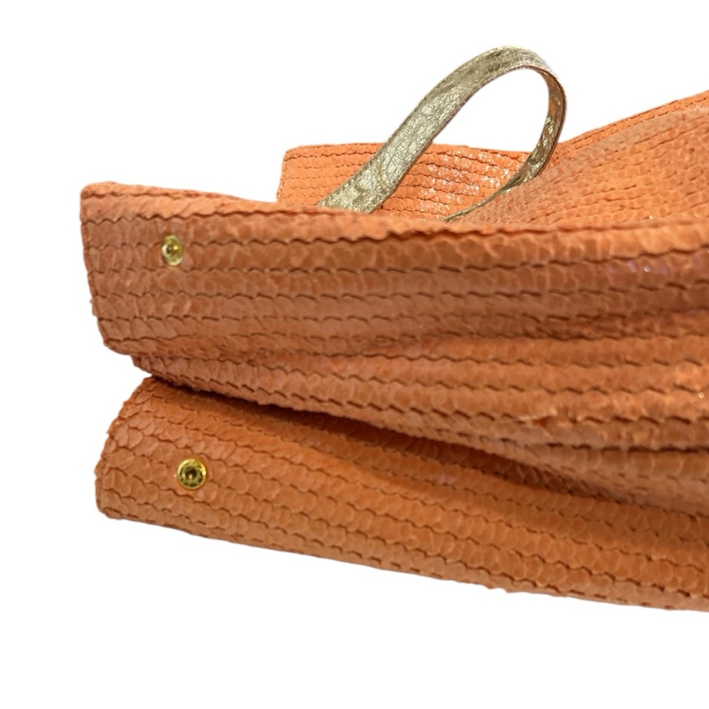Big Buddha Tote Bag Coral Textured Pattern Gold Trim - Picture 9 of 15